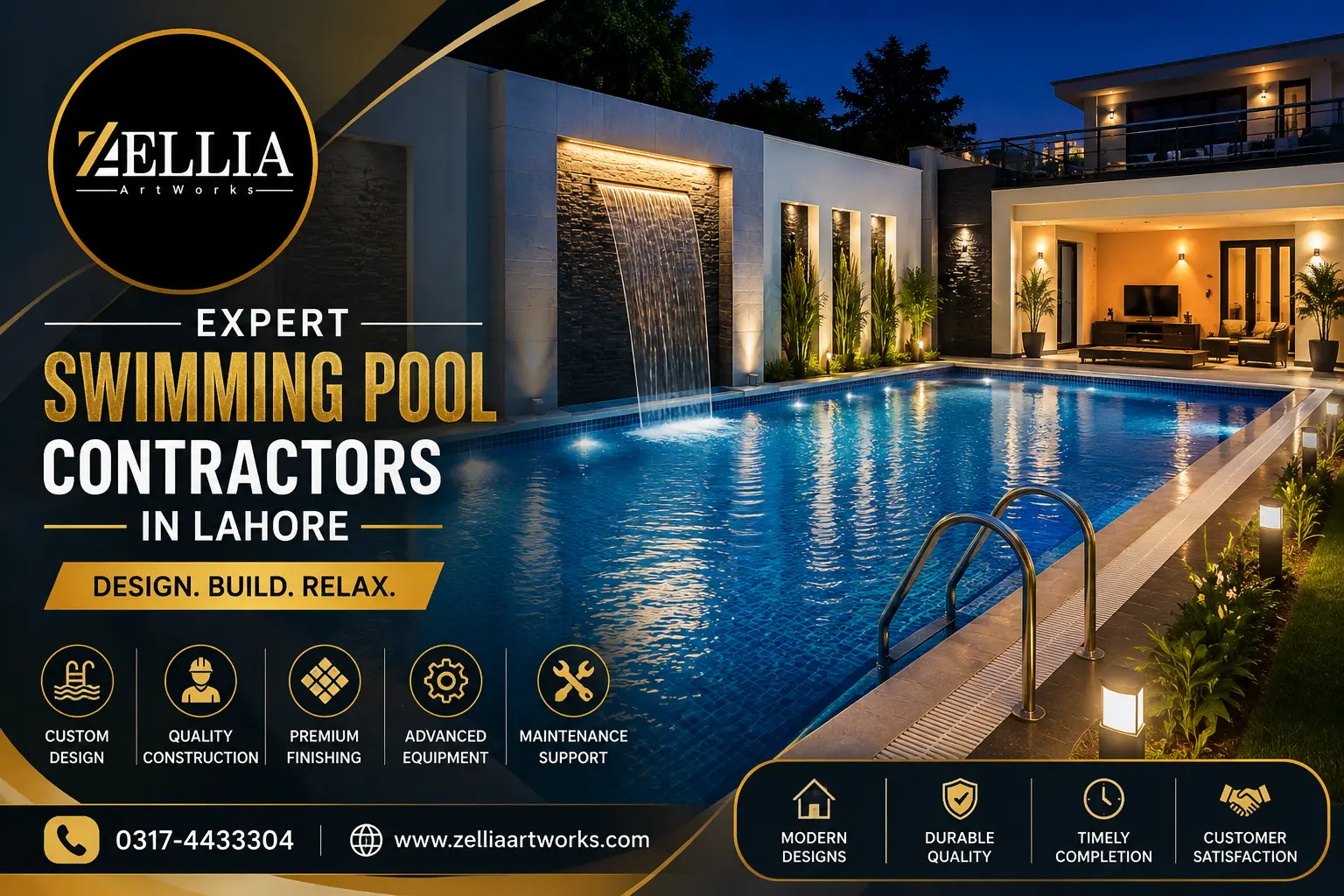 hire swimming pool contractor in lahore - zellia art works
